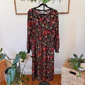 Beautiful Paisley, Croft & barrow size large rayon, black printed dress